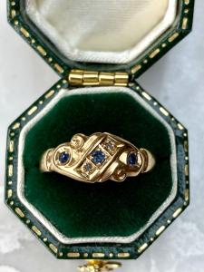 Edwardian 18ct Gold Sapphire Diamond Gypsy Ring