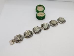 Art Deco 1936 Floral Panel Coin Bracelet