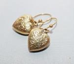 Antique 9ct Gold Engraved Puffy Heart Earrings