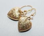 Antique 9ct Gold Engraved Puffy Heart Earrings