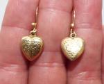 Antique 9ct Gold Engraved Puffy Heart Earrings