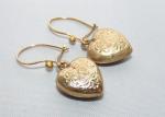 Antique 9ct Gold Engraved Puffy Heart Earrings