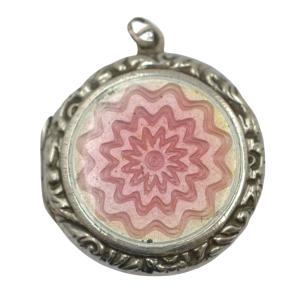 Pink Enamel Silver Locket with Guilloche Design