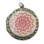 Pink Enamel Silver Locket with Guilloche Design