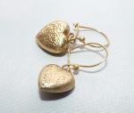 Antique 9ct Gold Engraved Puffy Heart Earrings