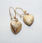 Antique 9ct Gold Engraved Puffy Heart Earrings