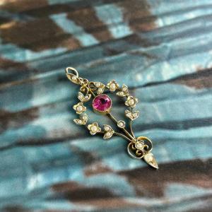 Edwardian Seed Pearl & Pink Glass Pendant