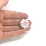 Pink Enamel Silver Locket with Guilloche Design