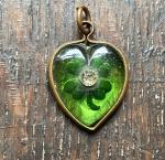 Carved Green Glass Heart Shamrock Pendant
