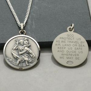 Antique Silver St Christopher Pendant with Chain
