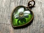 Carved Green Glass Heart Shamrock Pendant