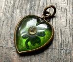 Carved Green Glass Heart Shamrock Pendant