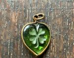 Carved Green Glass Heart Shamrock Pendant