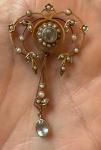 9ct Gold Aquamarine Seed Pearl Suffragette Pendant