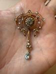 9ct Gold Aquamarine Seed Pearl Suffragette Pendant