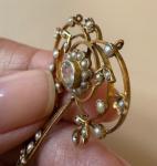 9ct Gold Aquamarine Seed Pearl Suffragette Pendant