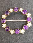 Vintage Gold Amethyst Seed Pearl Brooch