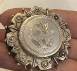 Victorian 1800s Flower Brooch with Safety Chain