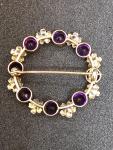 Vintage Gold Amethyst Seed Pearl Brooch