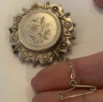 Victorian 1800s Flower Brooch with Safety Chain