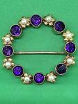 Vintage Gold Amethyst Seed Pearl Brooch