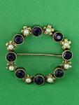 Vintage Gold Amethyst Seed Pearl Brooch