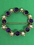 Vintage Gold Amethyst Seed Pearl Brooch