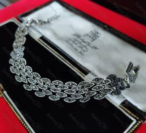 Art Deco Silver Marcasite Crystal Bracelet