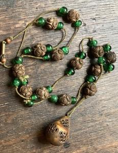 Vintage Green Glass Bead Drop Necklace