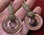 Large Vintage Vauxhall Glass Pendant Earrings