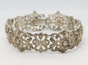 Art Deco Floral Panel Sterling Silver Marcasite Bracelet