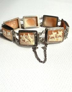 Edwardian Silver Equestrian Cameo Bracelet