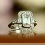 Art Deco Emerald Diamond Halo Vintage Ring