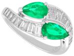 Art Deco Platinum Twist Ring with Emerald and Diamonds