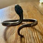 Silver Snake Bangle with Green Enamel Head