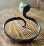 Silver Snake Bangle with Green Enamel Head