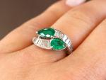 Art Deco Platinum Twist Ring with Emerald and Diamonds
