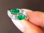Art Deco Platinum Twist Ring with Emerald and Diamonds