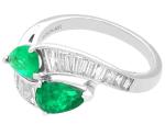Art Deco Platinum Twist Ring with Emerald and Diamonds
