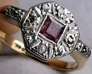 Art Deco Gold Ruby & Diamond Engagement Ring