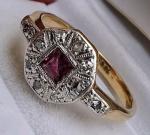 Art Deco Gold Ruby & Diamond Engagement Ring