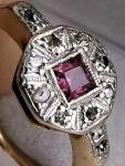 Art Deco Gold Ruby & Diamond Engagement Ring