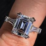 Emerald Moissanite Three Stone Engagement Ring