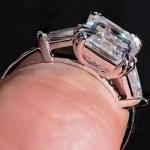 Emerald Moissanite Three Stone Engagement Ring