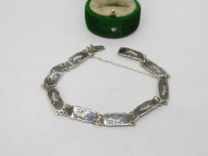 Art Deco Niello Enamel Sterling Silver Bracelet