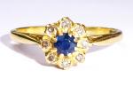 Art Deco 18ct Gold Sapphire Diamond Halo Ring