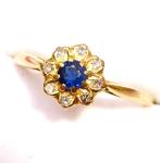 Art Deco 18ct Gold Sapphire Diamond Halo Ring