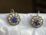 1930s Art Deco Silver Flower Earrings with Sapphire