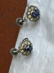 1930s Art Deco Silver Flower Earrings with Sapphire