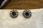 1930s Art Deco Silver Flower Earrings with Sapphire